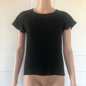 Ann Taylor Black Short Flutter Sleeves Hi Low Hem Top Shirt PXXS Petite